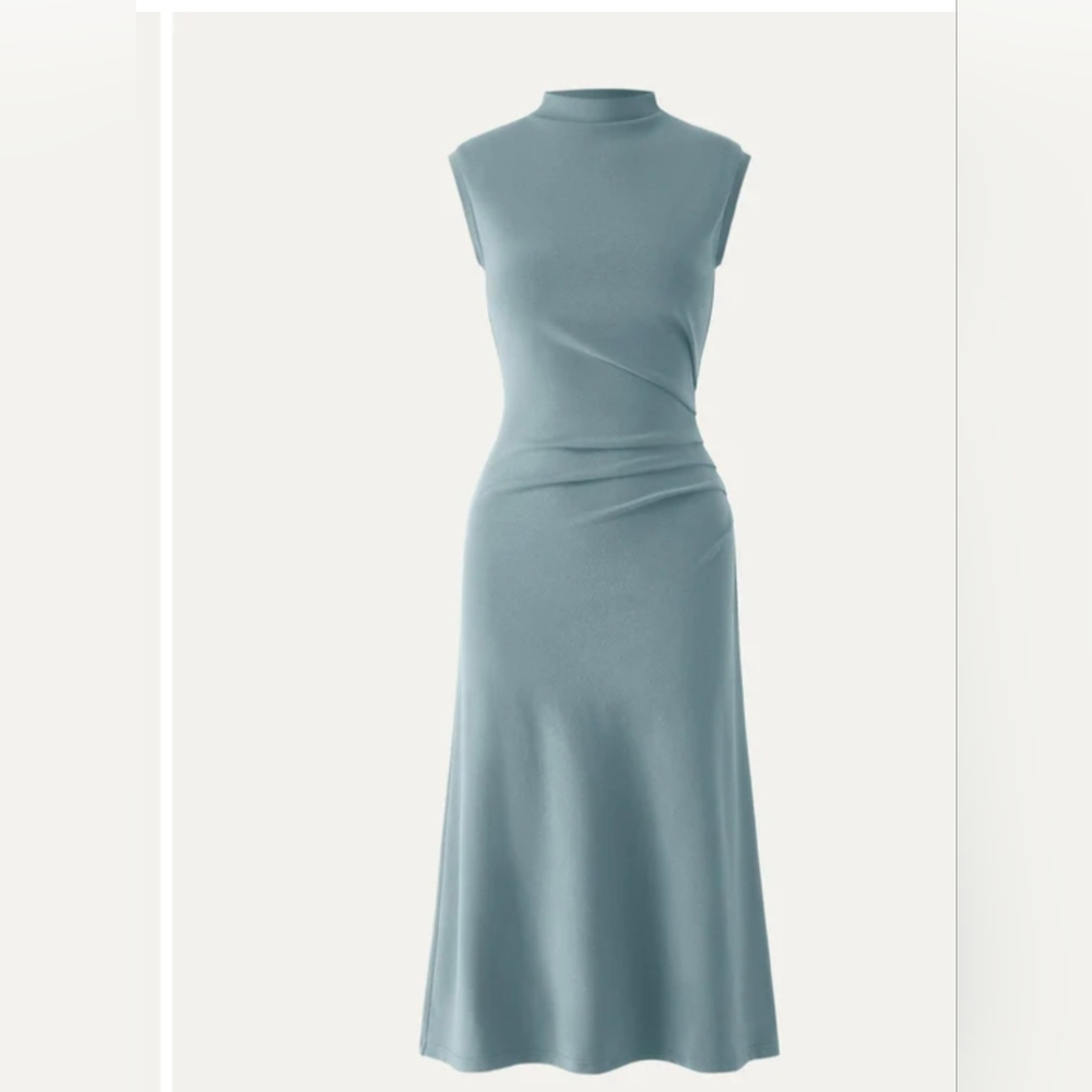 OGLSleeveless Mock Neck Midi Dress in Slate Blue Size Small NWT